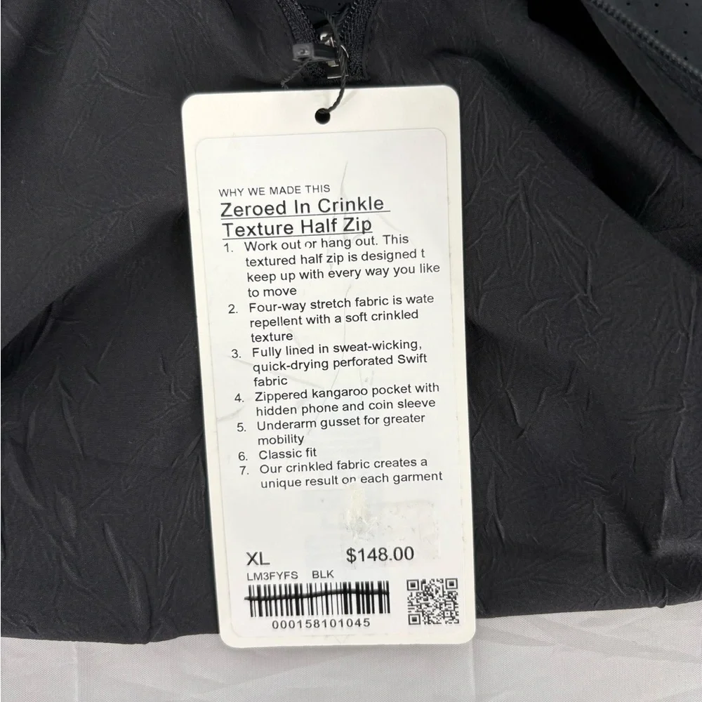 lululemon athletica Men’s Black Zeroed In Crinkle Texture Half Zip Jacket